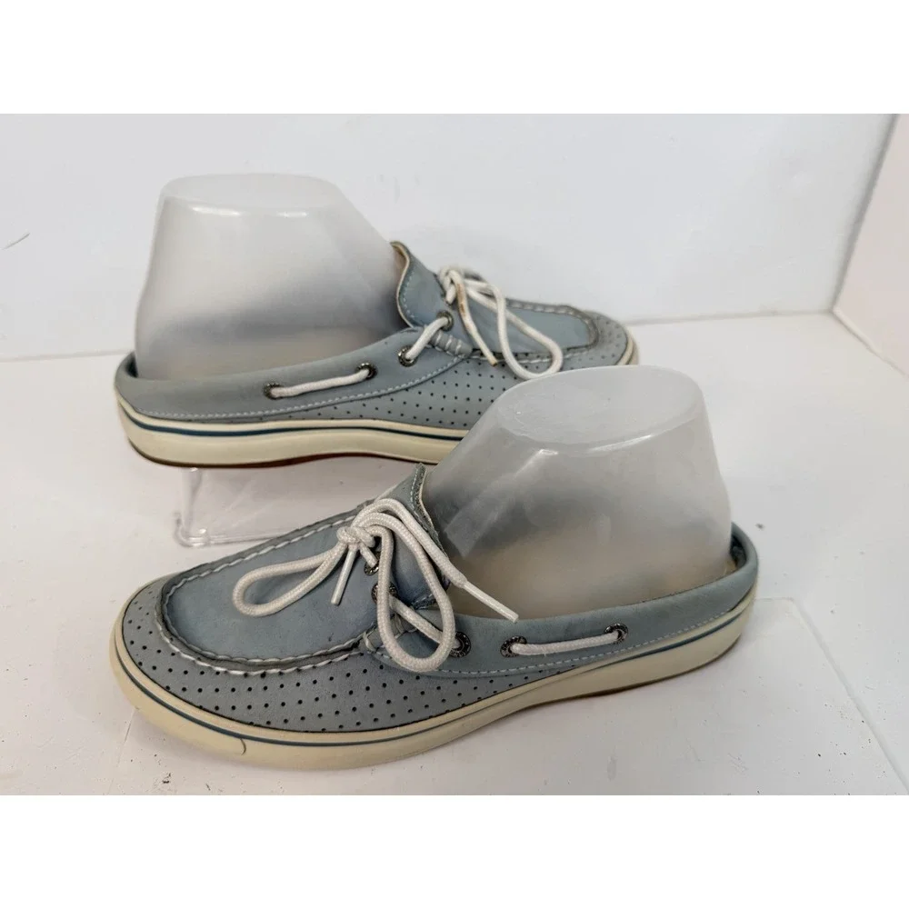 Sperry Top-Sider Boat Shoes Women's 7M Blue Perforated Leather‎ Lace Deck Shoes